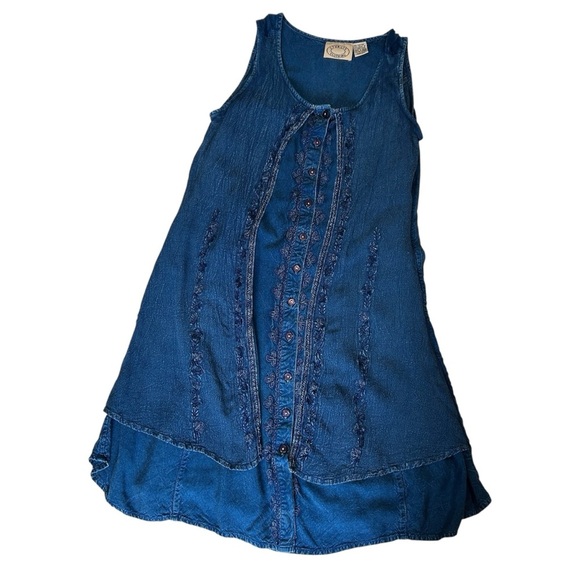 Sturgis Clothing A Line 100% Rayon Jean Embellished Floral Boho Vintage Dress S - Picture 7 of 14